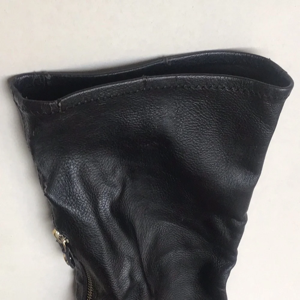 Black Over-the-Knee faux leather flat stretchy Women's Boots